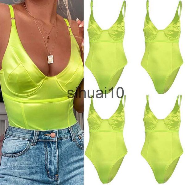 Damen T-Shirt Frauen Sexy Satin Bodysuit Dessous Camisol Dropshipping V-Ausschnitt Träger Stretch Leotard Jumpsuit Top Body Tops Playsuits Rückenfrei J230627