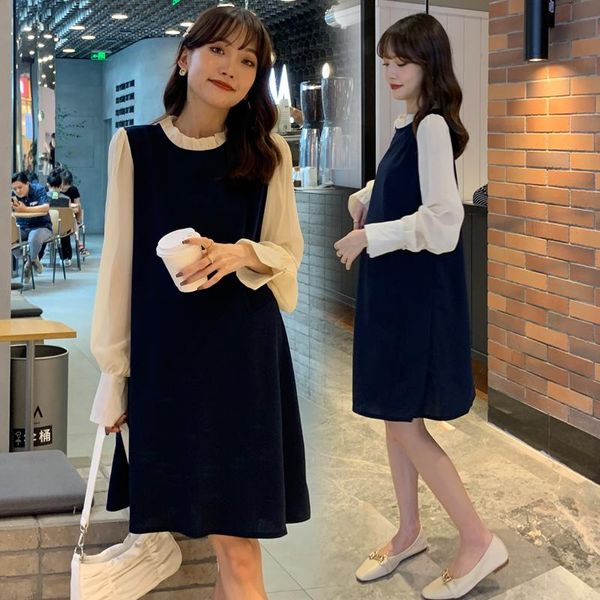 Elbise 3005# Sonbahar Kore Moda Patchwork Hamile Elbise Tatlı Güzel Giysiler Hamile Kadınlar Şık INS Hamilelik Tek Parça Elbise