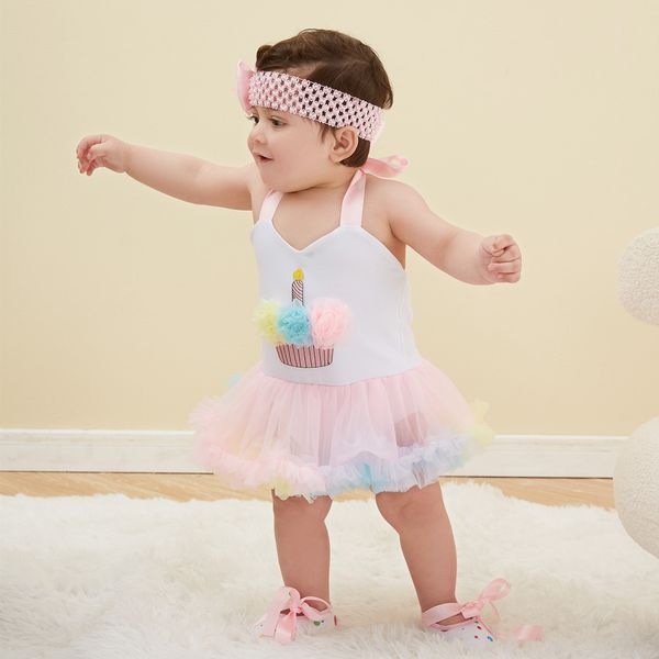 16184 New Infant Baby Onesies Halter Ribbon Colorful Lace Skirt Dress Neonati Girl 0-1Y Bambini Pagliaccetto Torta Gelato Pagliaccetti di cotone