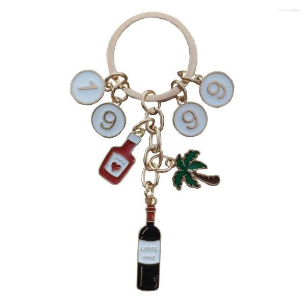 Portachiavi Smalto di lusso KC Placcato oro Anno di nascita Vino rosso Albero di cocco Portachiavi Portachiavi Anniversario Regalo Gioielli da donna