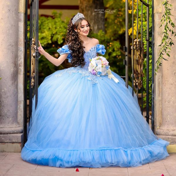 Sky Blue Princes Quinceanera Dresses 2023 Para Sweet 16 Girls Apliques Beads Vestidos De Baile Vestido De 15 Anos Espartilho