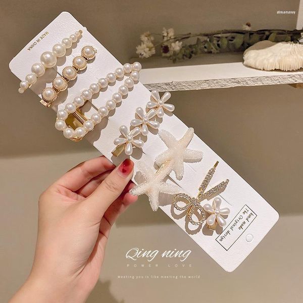 Grampos de cabelo 7 pçs/set pérola flor estrela do mar presilhas para mulheres menina zironia concha presilha acessórios de moda jóias