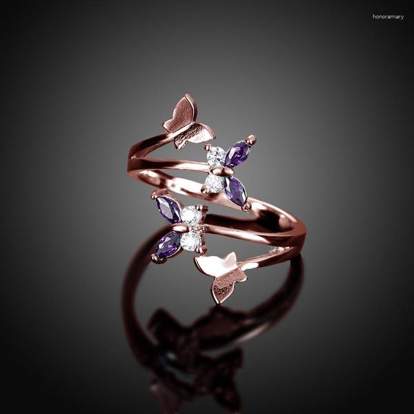 Cluster Rings Unique Design Butterfly Rose Gold and Silver Color Ring For Women Gift Irregular Open Adjustable