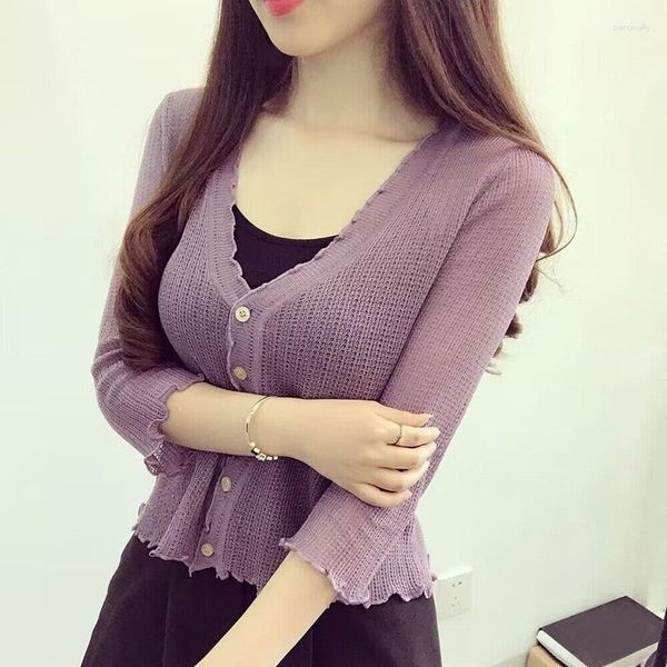 Maglieria da donna Primavera Estate Protezione solare Abbigliamento Cardigan Giacche Donna Maglione lavorato a maglia con scollo a V Scialle scava fuori Cappotto sottile Top da donna