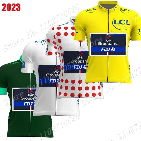 Radsport-Shirts Tops Team France Tour TDF Radtrikot Kurzarm Gelb Grün Polka Weiß Kleidung Rennrad-Shirts Fahrrad MTB Maillot 230625