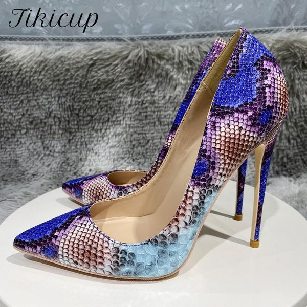 Stiefel Tikicup Blue Python Muster Frauen sexy spitze Toe High Heel Party Schuhe 12 cm 10 cm 8 cm bequemer Schlupf auf Stilettopumpen