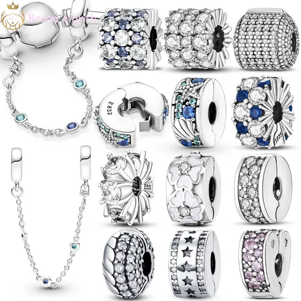 Für Pandora Charms Sterling Silber Perlen Sicherheitskette Glänzender Befestigungsclip Charms Ciondoli DIY