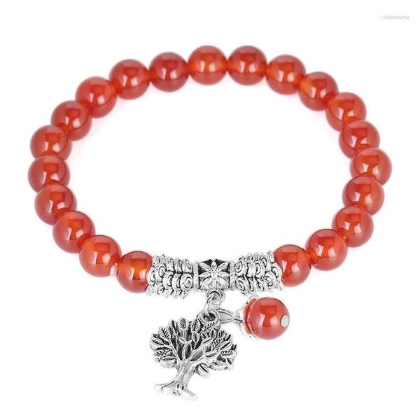 Strand 8mm Natural Red Onyx Gem Stone Beads Bracciali Tree Of Life Round Mala Rosary Healing Crystal Corniola Gioielli