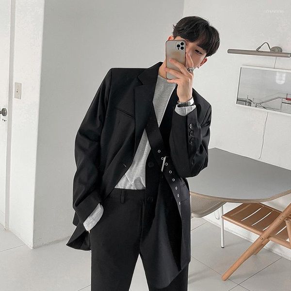 Erkek Takım Elbise Erkek Trend Kore Askısı Tasarım Takım Elbise Ceket Erkekler Tek Sıra Düğmeli Bahar 2023 Casual Yakışıklı Şık Siyah Blazers 2D0215