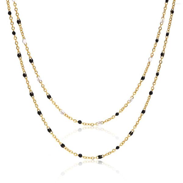 Halsketten mit Anhänger, Emaille-Perlen, Gliederkette, Halskette aus Edelstahl, winziger Halsreif für Damen, Schmuck, 45 cm Länge