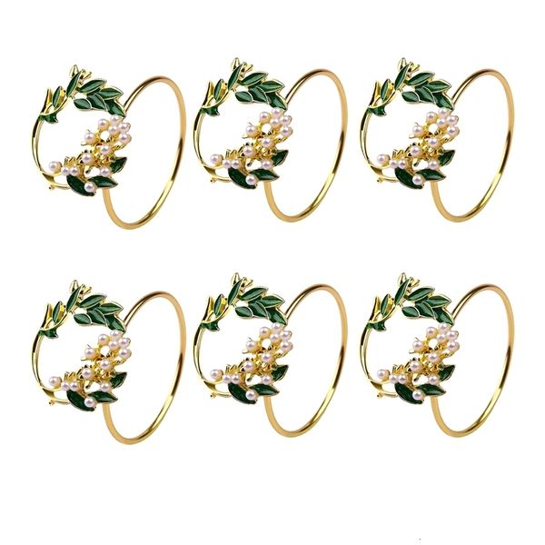 Handtuchringe, Serviettenringe, goldene Perlenblume, 6er-Set, Metallhalter für Hochzeit, Party, Abendessen, Tischdekoration 230627