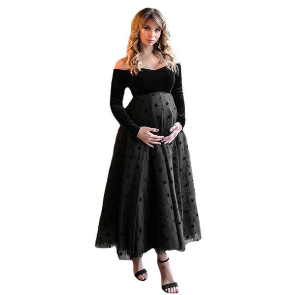 Kleider Tüll Umstandskleid für Fotoshooting Schwangerschaft Langes goldenes Veet-Kleid für Fotografie Babypartykleider Umstandskleider