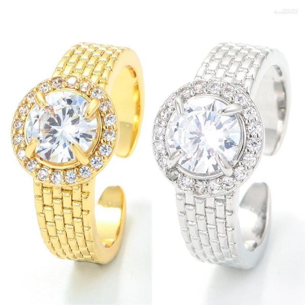 Anelli a grappolo EYIKA Fashion Watchband Shape Regolabile Oro Argento Colore Micro Intarsio Big Round Cubic Zirconia Anillo Gioielli per le donne