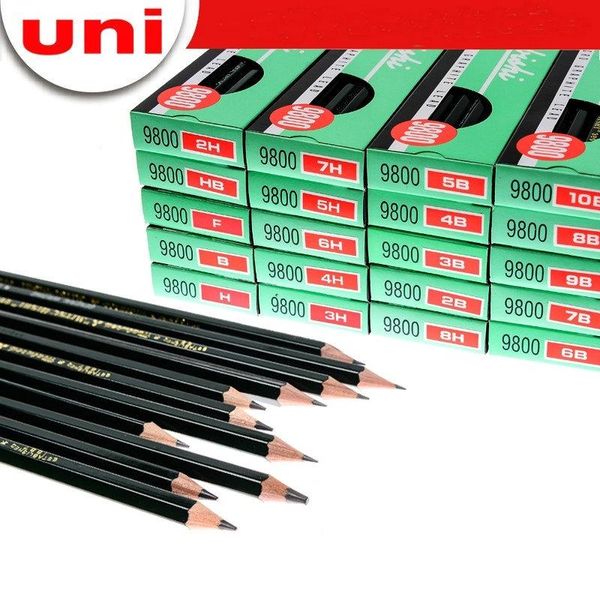 Bleistifte 12pcs Uni Mitsubishi 9800 Bleistift zum Schreiben von Zeichnen und Skizzieren H 2H 3H 4H 5H 6H 7H 8H HB F B 2B 3B 4B 5B 6B 7B 8B 9B 10B 10B 10B