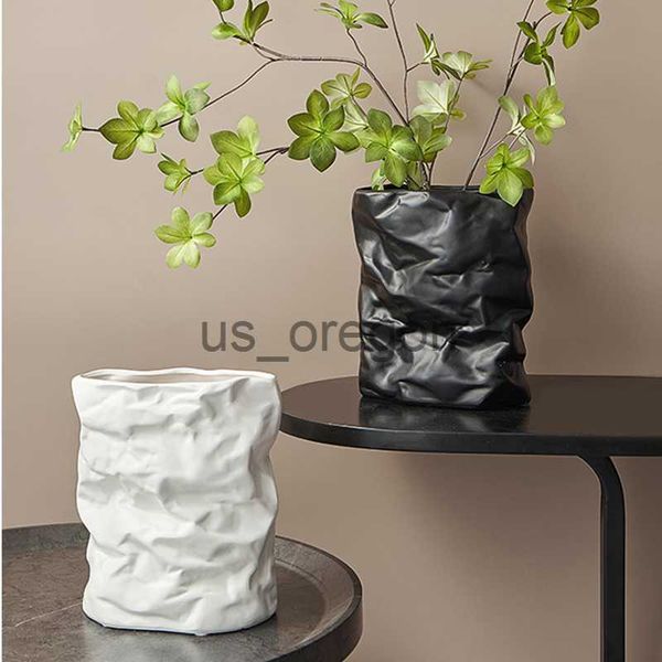 Objetos decorativos Estatuetas Artesanato para casa Decoração Vaso Nórdico Saco de papel enrugado Vaso Vaso de flores Vaso de flores Arte Decoração Enfeites de mesa Melhor presente