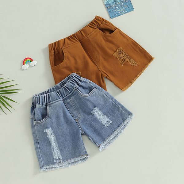 Shorts criança bebê meninos meninas jeans criança verão cintura elástica jeans rasgado com bolsos crianças 230626