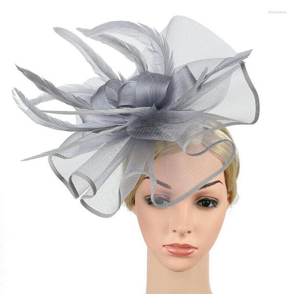 Saç Klipleri Vintage Tüy Çiçek Fascinator Şapka Bayanlar Düğün Parti Çiçek Örgü Tüyler Klip Çay Kafa Bandı Firkete