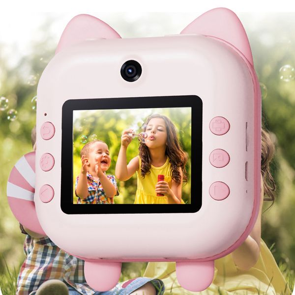 Câmeras de brinquedo Câmera de vídeo HD Brinquedos dos desenhos animados Impressão instantânea 48 megapixels Frente e traseira Dual 1080P com cartão de 32 GB Presentes de Natal para crianças p230626