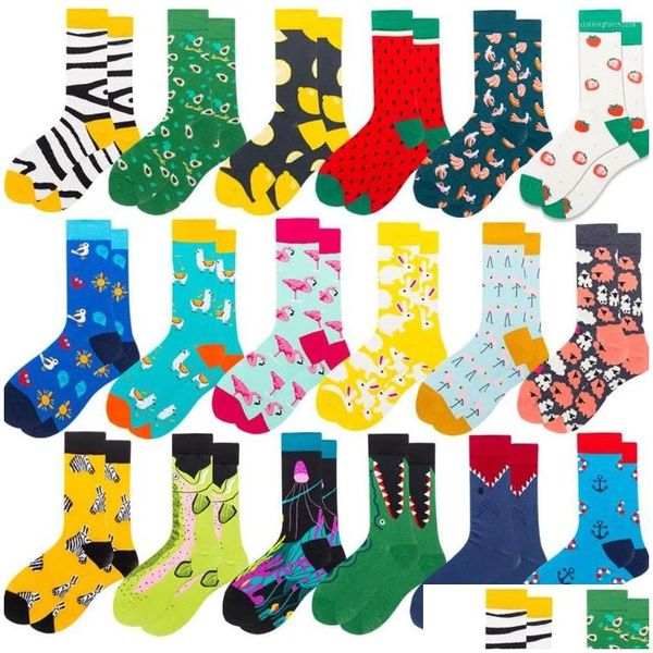 Мужские носки Мужские мужские носки Новинка Happy Funny Sock Графический чесаный хлопок Мультфильм овца Животное Птица Креветка Перо Рыба Альпака Корм для собак Ge Dhs7T