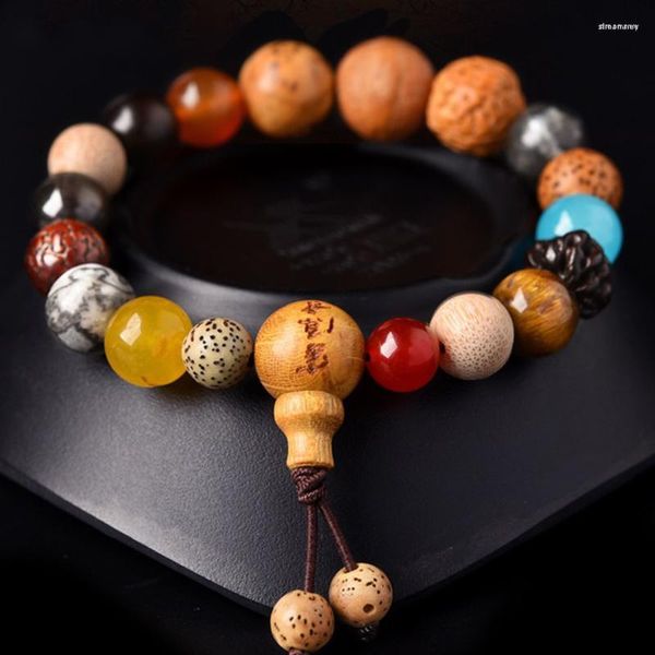 Strand Vintage Natural 18 Bodhi Seed Bracciale Braccialetti Buddha Charm Tibet Preghiera buddista Perline di legno Braccialetti buddisti tibetani