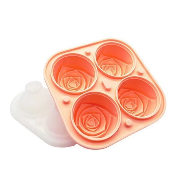 Rose Ice 3D Büyük Küp Tepsiler - 4 Sevimli Çiçek Şekilli Buz Topu, Eğlenceli Kokteyller ve İçecekler için Esnek Silikon Kalıp oluşturun.