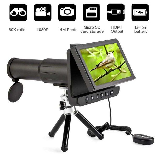 Binóculos de telescópio 5,0 polegadas LCD Digital Monóculos Binóculos Câmera 50x 1080P Gravador de fotos de vídeo Tescópio para assistir grátis 8GB TF Card HKD230627