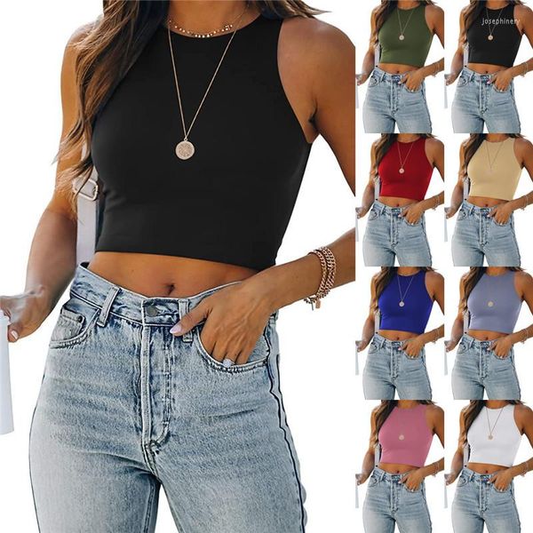 Regatas femininas sólidas Y2k camisetas femininas sem mangas com gola redonda Racerback colete camiseta gráfica camisetas sexy tops moda gótica CropTop para