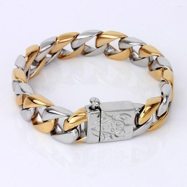 Charm Bracelets Em Hip Hop Heavy Cuban Link Chain Masculino Pulseira Pulseira Ouro Prata Cor Aço Inoxidável Especial Para Homens Wmen Jóias Presente