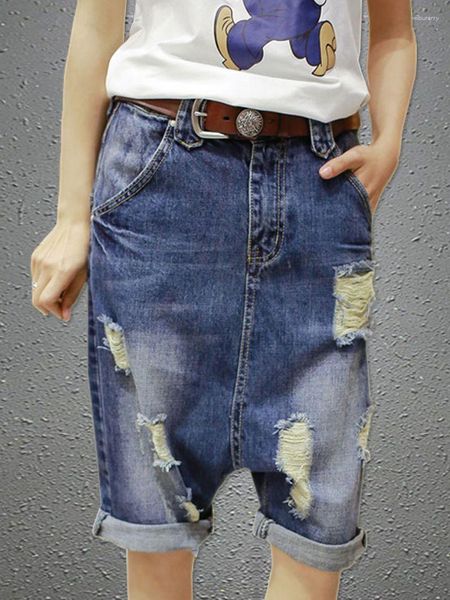 Jeans femininos Mulheres jeans de jeans de calça cruzada moda baixa groth grotch curto hop punk punk harém harém hole harem cantor shorts de cowboy