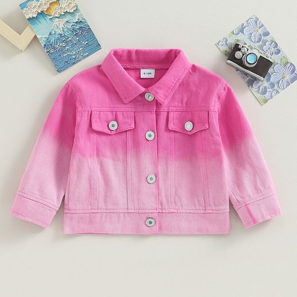 Jacken Mode Herbst Kleinkind Baby Mädchen Jungen Jean Jacke Farbverlauf Blumendruck Knopf Leicht für Kleinkind Frühling Outwear 230626