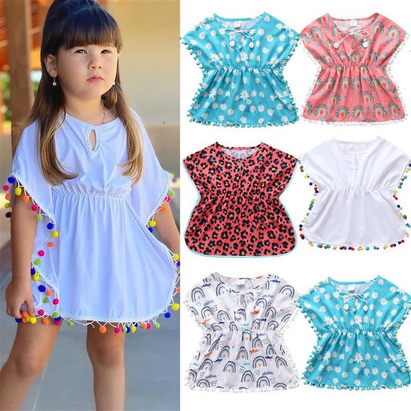 Zwei Stücke 0 5Y Baby Mädchen Bademode Cover up Sommer Leopard Quaste Kinder Strand Kleid Poncho Badeanzüge Bikini Cover Ups Kleinkind Sommerkleid 230626