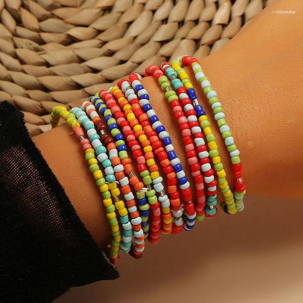 Strand 12pcs/set Braccialetti di perline colorate fatti a mano per le donne Africa etnica Set Accessori per bracciali Boho Ragazze