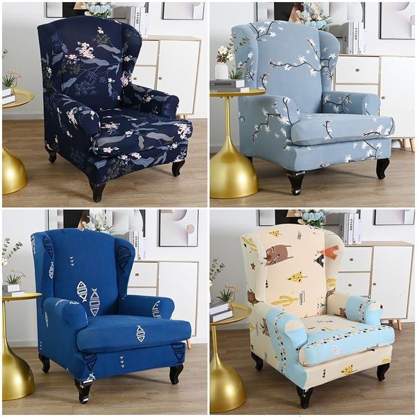 Capas para Cadeira com Flor Estampada Wingback Capa Elástica para Poltrona Slipcover Spandex Capa para Sofá de Assento Único Protetor de Móveis Sala de Estar 230627