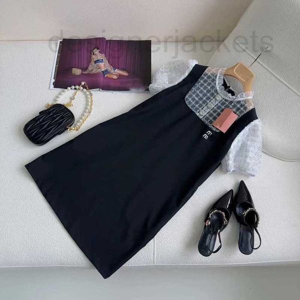 Basic Casual Dresses Designer 23 Summer New Celebrity Style Elegant Temperment Handmade Nail Diamond Black White Splice Fake Two Piece Dress JTXD