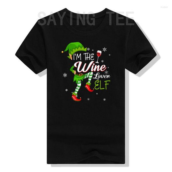 Мужские футболки I'm The Wine Lover Elf Matching Family Рождественский костюм Футболка Забавная рождественская пижама Поговорки Цитата Графика Футболки