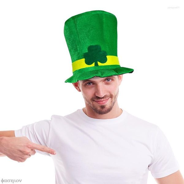 Boinas St. Patrick's Day Shamrock Green Velvet Top Hats Para Homens Mulheres Lembrancinhas de Festa Lutando Traje de Leprechaun Irlandês Chapéus Engraçados Cosplay