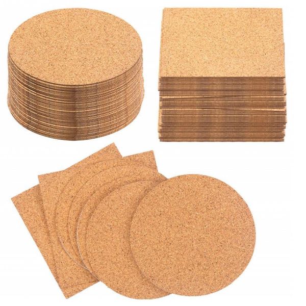 Almofadas de tapetes 50 pçs Almofada reutilizável para bebida faça você mesmo Decoração de mesa Isolamento de cozinha Artesanato Quadrados redondos autoadesivos Cork Coaster Cup Mat Mini Board 230627