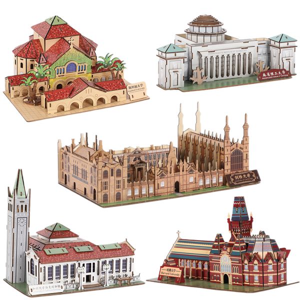 Puzzle 3D Puzzle in legno Famoso Stanford University of Cambridge MIT Modello di edificio Jigsaw Giocattoli educativi per bambini Bambini 230626