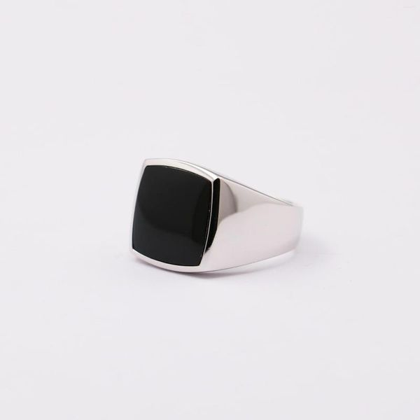 Cluster Rings Mens Silver Onyx Signet Ring