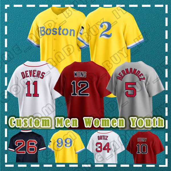 5 Maglia da baseball Enrique Hernandez 11 Rafael Devers Connor Wong David Ortiz Ted Williams Boston Alex Verdugo Justin Turner Masataka Yoshida Chris Martin Chris Sale