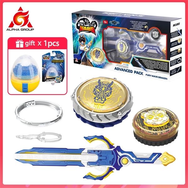 Spinning Top Nado 6 Advanced Pack Fury Wave Dragon Metal Ring Tip Gyro com Monster Icon Sword er Anime Kid Toy l230626