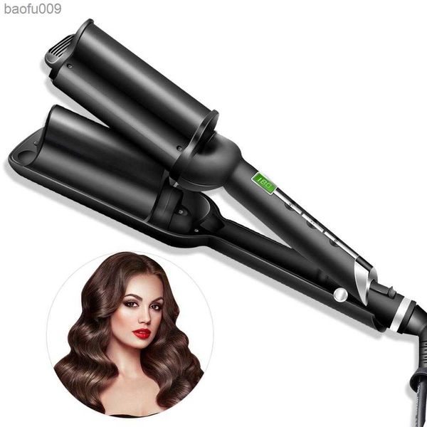 Deep Wave 32MM Capelli arricciacapelli Bigodino a tre tubi Pro Ferro arricciacapelli per capelli per salone Home Ceramic Curling Wand Curl Bar L230520