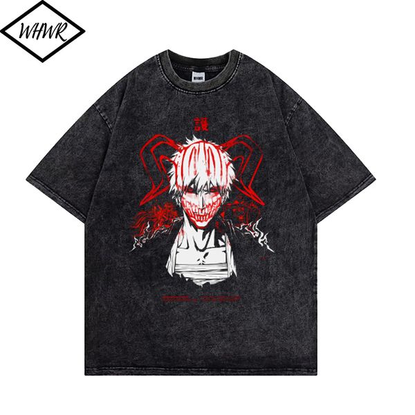 Camisetas masculinas Harajuku Retro Wash Tops masculinos Bleach Anime HORNS Camisetas estampadas Hip Hop T-shirt Streetwear Camisetas casuais Roupas Y2K 230627