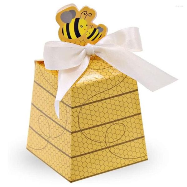 Confezione regalo 50-100 pezzi Scatola a nido d'ape in carta con nastro Baby Candy Cookie Kids Shower Birthday S Giallo