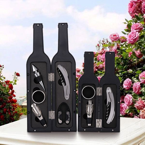 Prateleiras de Mesa para Vinho Ferramentas de Bar Forma de Garrafa Red Pourer Conjunto de Abridores de Champanhe Saca-rolhas Abridores Decantador Aerador Rolha Drop Stop Ring 230626