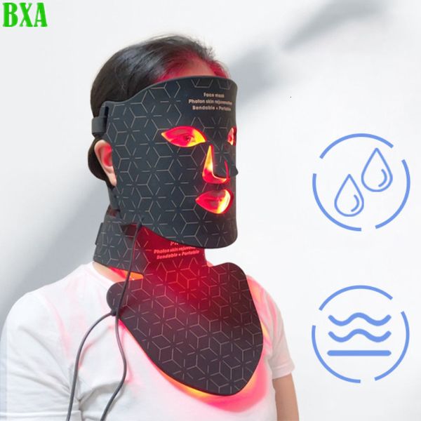 Massageador Facial 4 Cores LED Beauty Máscara de Pescoço Infravermelho Pon Therapy Rejuvenescimento da Pele Anti Acne Remoção de Rugas PDT Face Spa Masks 230626