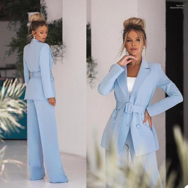 Ternos masculinos primavera céu azul mãe da noiva calças terno feminino senhoras formal festa à noite smoking roupa de trabalho para casamento 2 peças