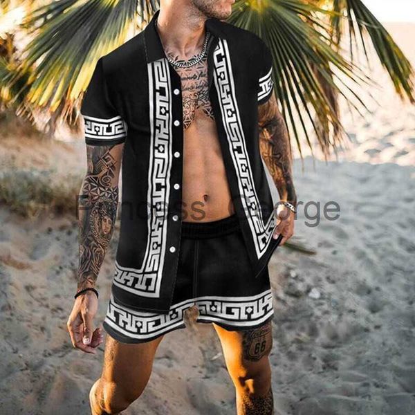 Tute da uomo Tuta da resort hawaiana estiva da uomo Tuta da camicia buttondown moda 2 Abiti casual a maniche corte Abbigliamento da spiaggia da uomo stampato in 3D x0627