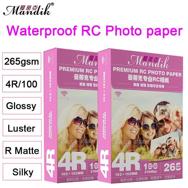 Papel 265g impermeável RC 4R papel fotográfico brilhante/cetim/áspero fosco/sedoso quatro tipos de superfície para impressoras de tinta pigmento