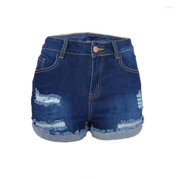 Calça Jeans Feminina Denim Shorts Feminino Cintura Alta Plus Size Rasgado Casual Slim Moda Elástico Lavado Senhoras Verão